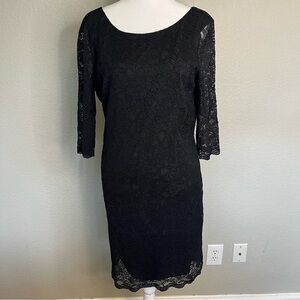 Banana Republic Elegant Black Lace Lined Scoop Neck Back Zip Dress size 10P